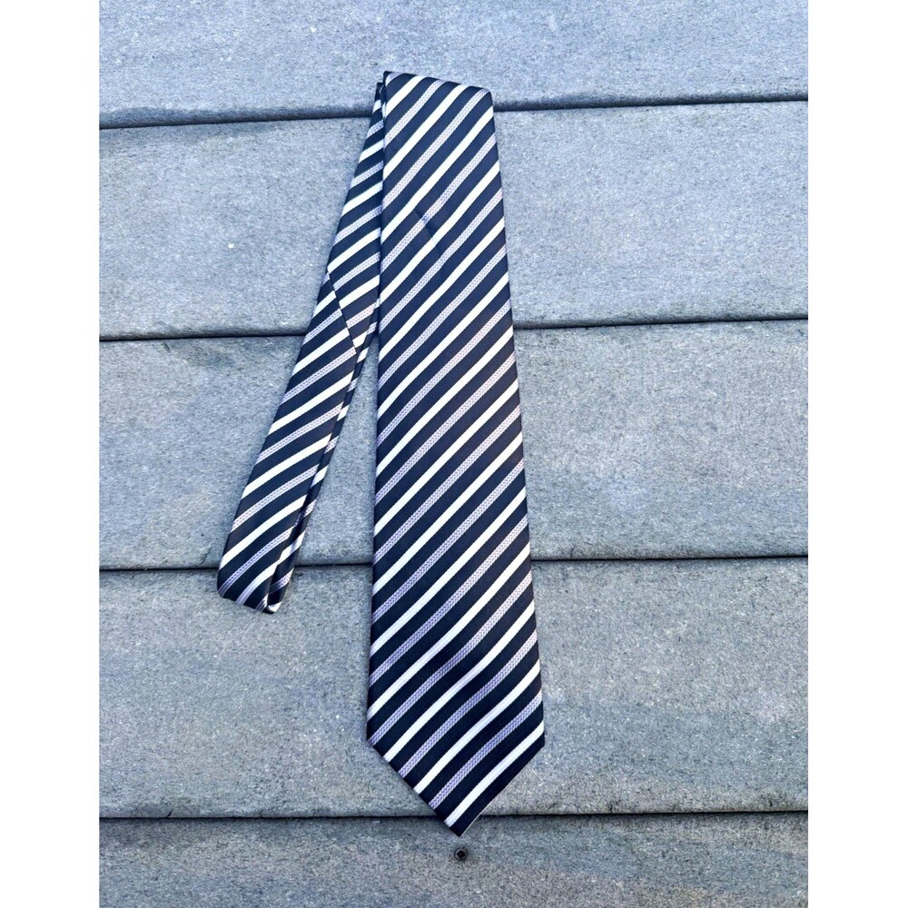Vintage Pierre Cardin Men's Woven Striped Pointed Tie violet Blue White